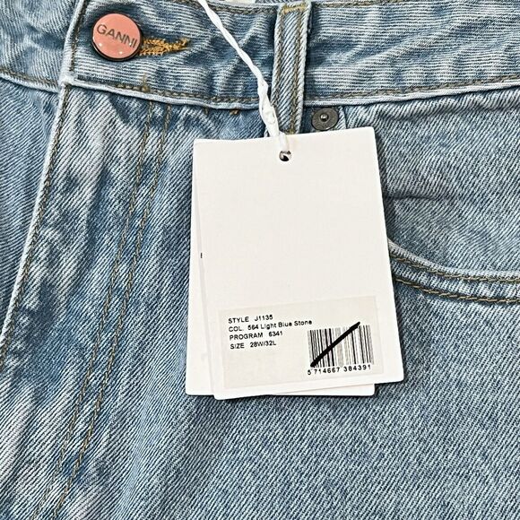 NWT GANNI Misy Cropped Relaxed Straight High Rise Jeans Size 28 Light Blue Stone - Picture 6 of 13